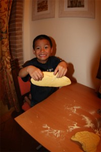 Tuck working the dough for our pasta