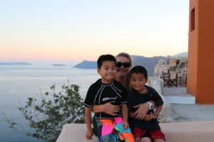 The twins and I on the roof deck at sunset!