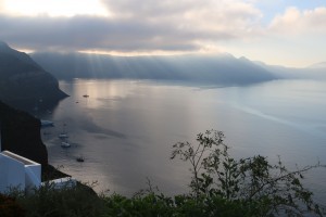 Sunrise in Oia this morning, looking back to the town