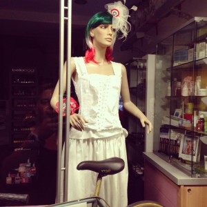 "They dressed up this mannequin for the bike race!"