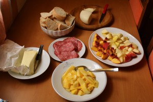 Standard breakfast spread in our apartment