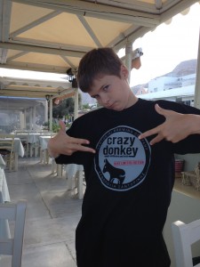 The is Otto wearing his new "Crazy Donkey" t-shirt from the micro=brewery
