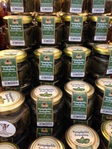 Caper leaves piled high at store and only 2 euro per bottle!