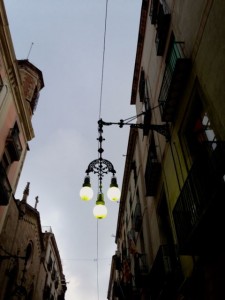 Really ornate street lights line all the boulevards in Barcelona