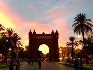 This boulevard at sunset in Seville was spectacular with the Arc de Triomf in the background
